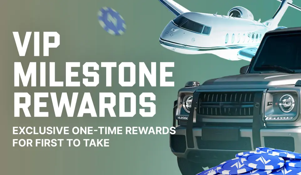 Razed VIP Milestone Rewards art with a private jet and an off-road car